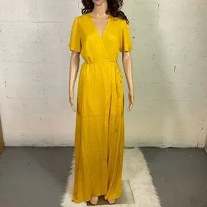 Lulus | Dresses | Lulus Much Obliged Golden Yellow Vneck Short Sleeve Wrap  Maxi Dress Size S | Poshmark
